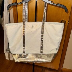 Victorias Secret Cream and Gold Sequin Tote Bag